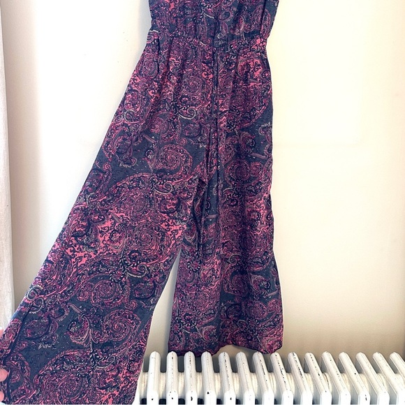 Elan Pink Purple Paisley Strapless Cropped Wide Leg Jumpsuit Size S - Picture 5 of 8
